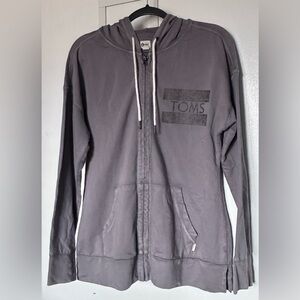 TOMS 100% Cotton Charcoal Gray Zip Hoodie with Logo
